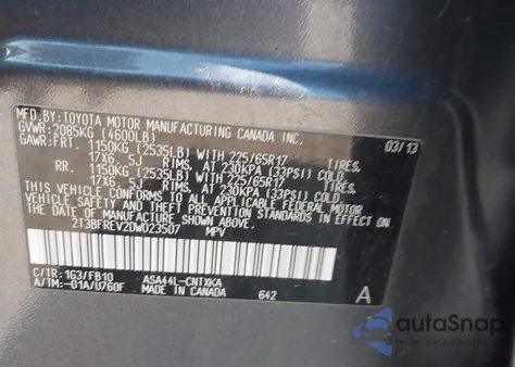 2013 Toyota Rav4 Le from USA, damaged, VIN 2T3BFREV2DW023507
